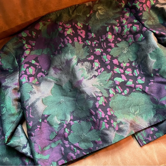 Vintage brocade metallic floral cropped jacket green purple boxy pocket printed - Picture 5 of 8